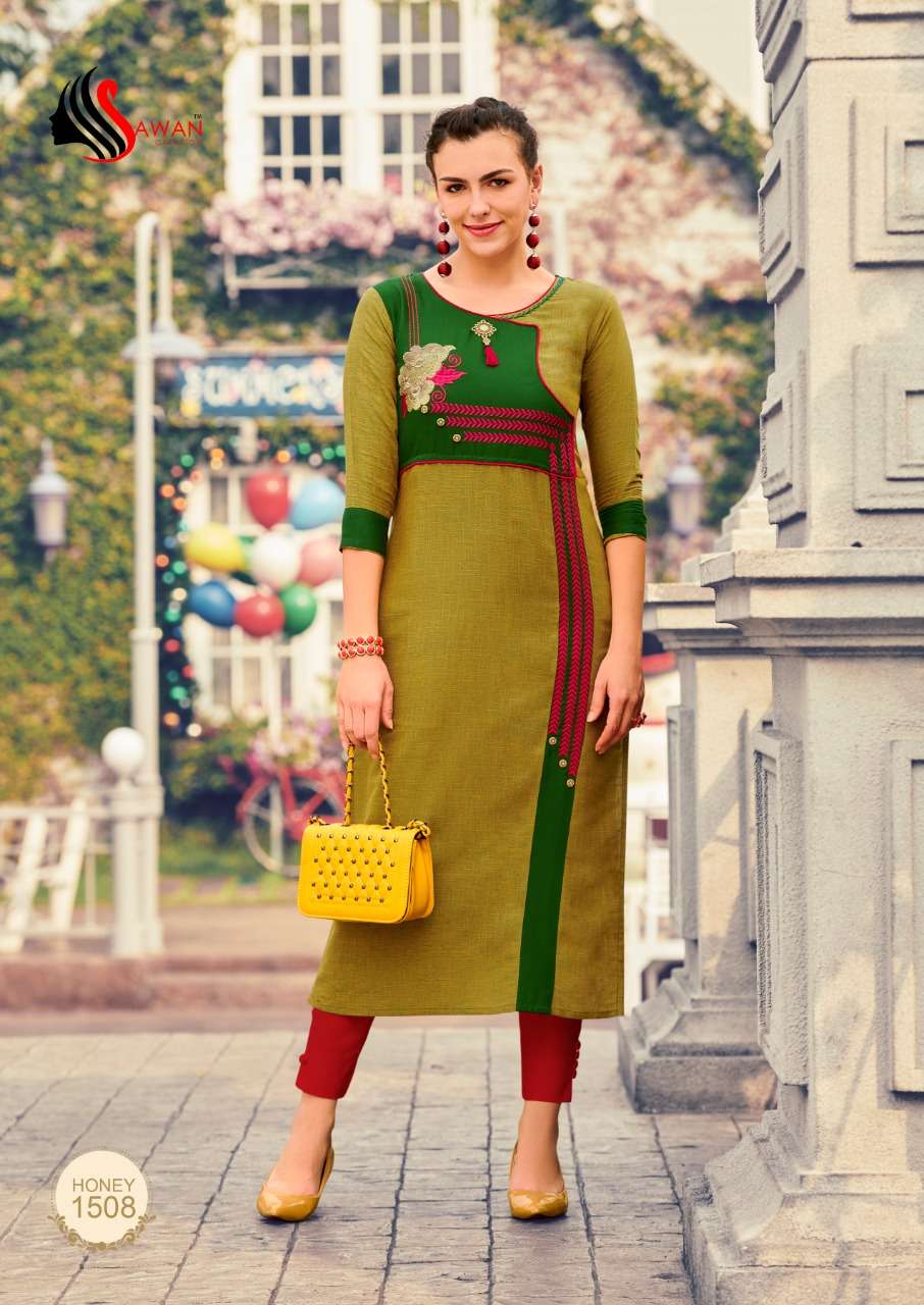 HONEY VOL-15 BY SAWAN CREATION 1501 TO 1512 SERIES BEAUTIFUL COLORFUL STYLISH FANCY CASUAL WEAR & ETHNIC WEAR & READY TO WEAR HEAVY RAYON PRINTED KURTIS AT WHOLESALE PRICE