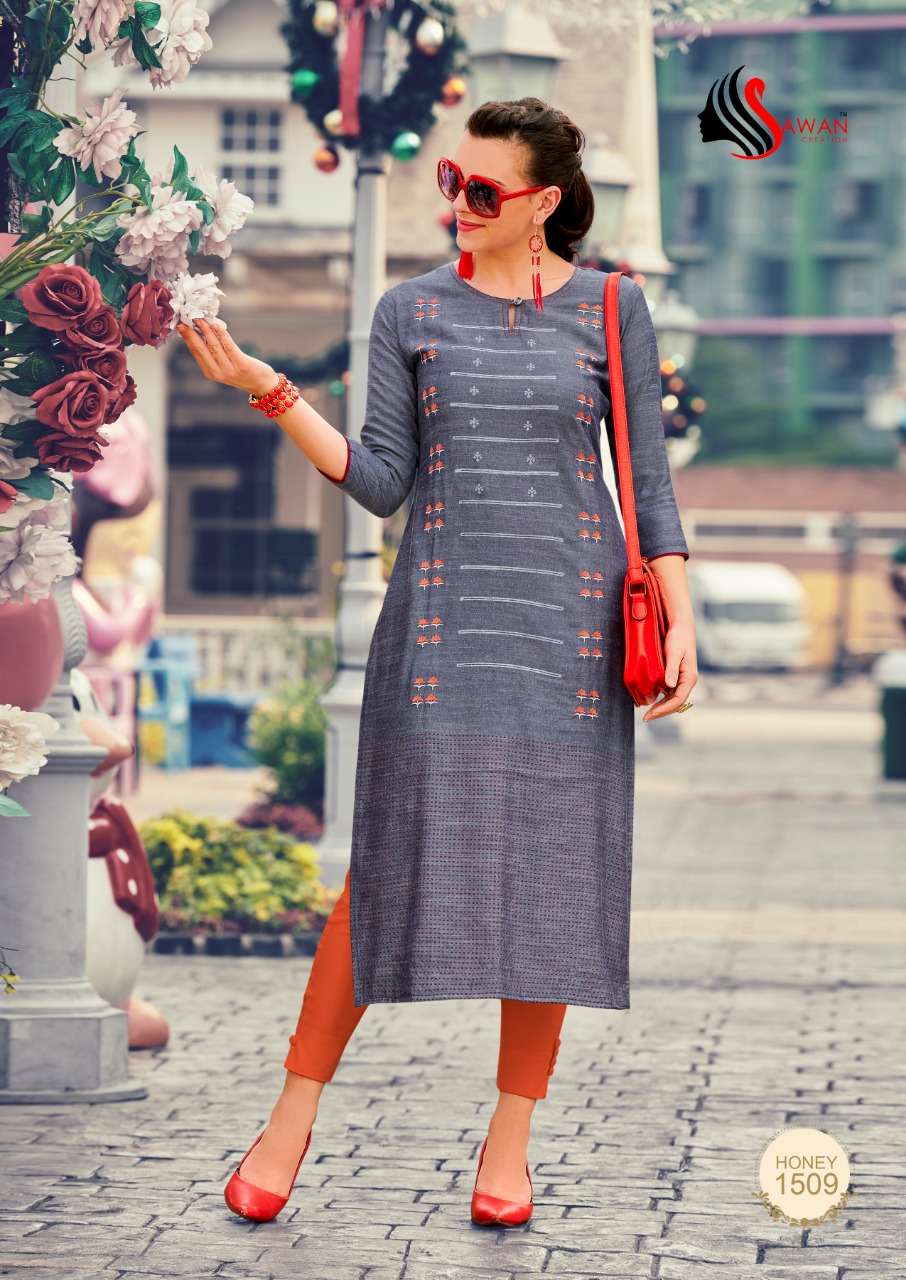 HONEY VOL-15 BY SAWAN CREATION 1501 TO 1512 SERIES BEAUTIFUL COLORFUL STYLISH FANCY CASUAL WEAR & ETHNIC WEAR & READY TO WEAR HEAVY RAYON PRINTED KURTIS AT WHOLESALE PRICE