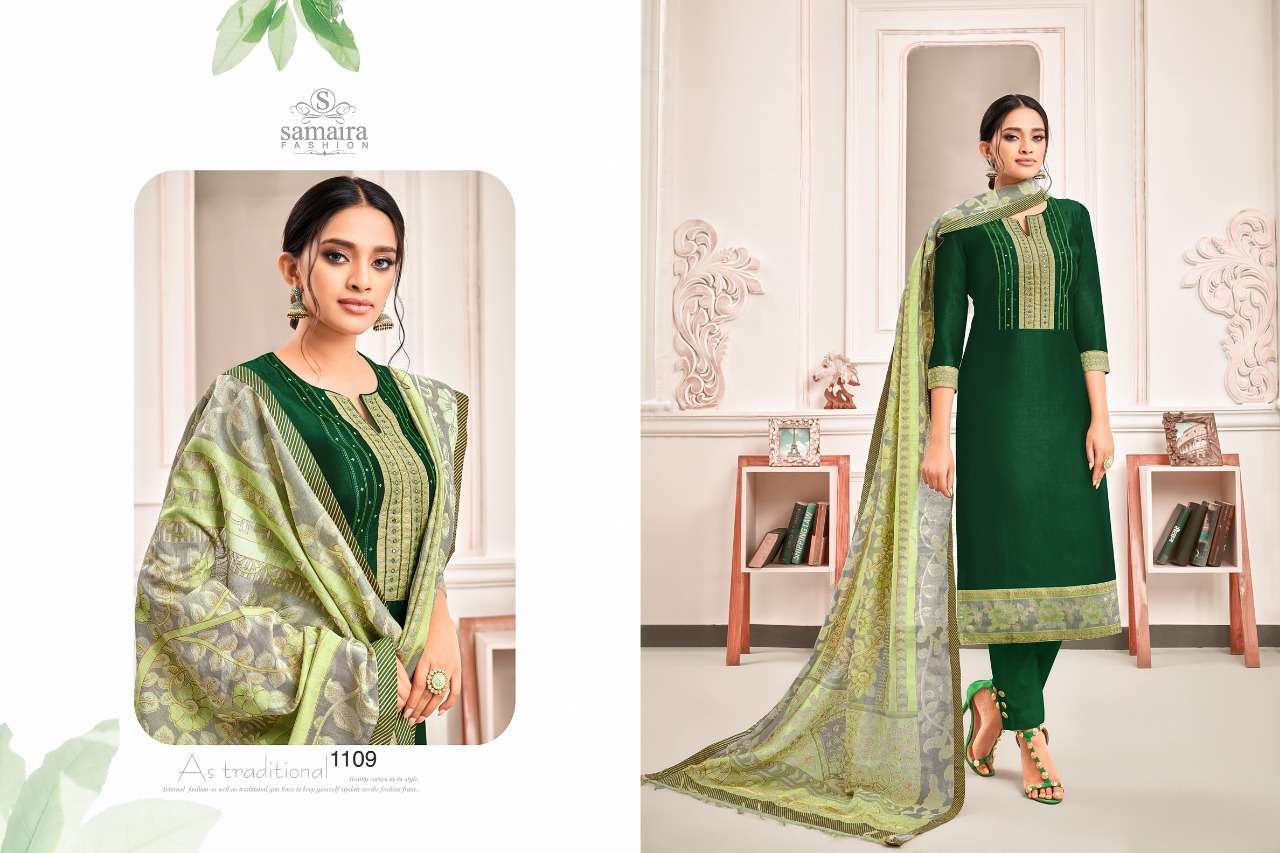 ABHINANDAN VOL-3 BY SAMAIRA FASHION 1107 TO 1113 SERIES BEAUTIFUL STYLISH FANCY COLORFUL CASUAL WEAR & ETHNIC WEAR PURE JAM SILK WITH WORK DRESSES AT WHOLESALE PRICE