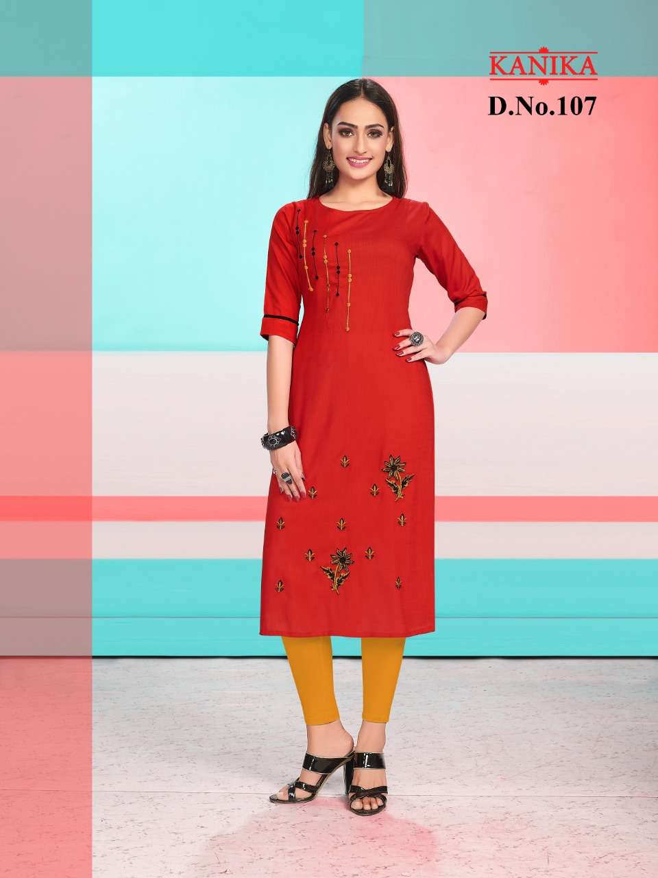 ANERI VOL-1 BY KANIKA 101 TO 108 SERIES STYLISH FANCY BEAUTIFUL COLORFUL CASUAL WEAR & ETHNIC WEAR RAYON SLUB EMBROIDERED KURTIS AT WHOLESALE PRICE