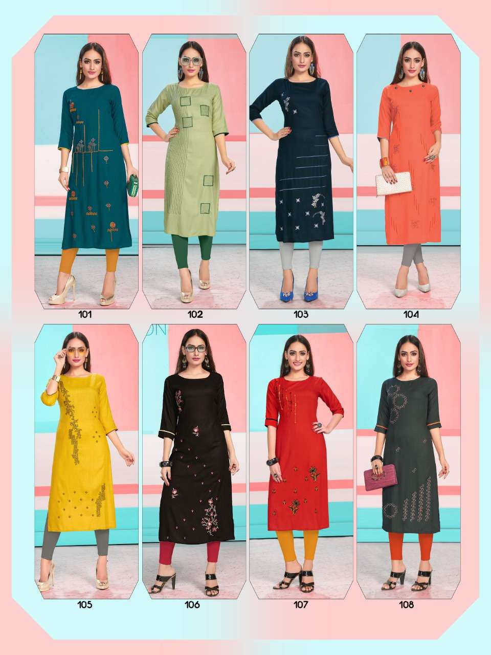 ANERI VOL-1 BY KANIKA 101 TO 108 SERIES STYLISH FANCY BEAUTIFUL COLORFUL CASUAL WEAR & ETHNIC WEAR RAYON SLUB EMBROIDERED KURTIS AT WHOLESALE PRICE