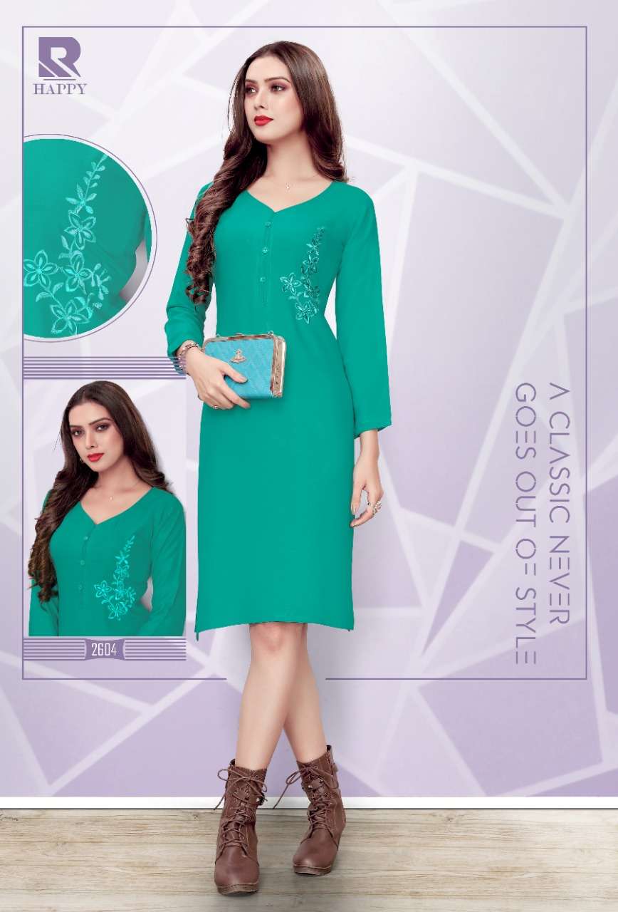 HAPPY BY RAASHI 2601 TO 2612 SERIES STYLISH FANCY BEAUTIFUL COLORFUL CASUAL WEAR & ETHNIC WEAR RAYON SLUB EMBROIDERED KURTIS AT WHOLESALE PRICE