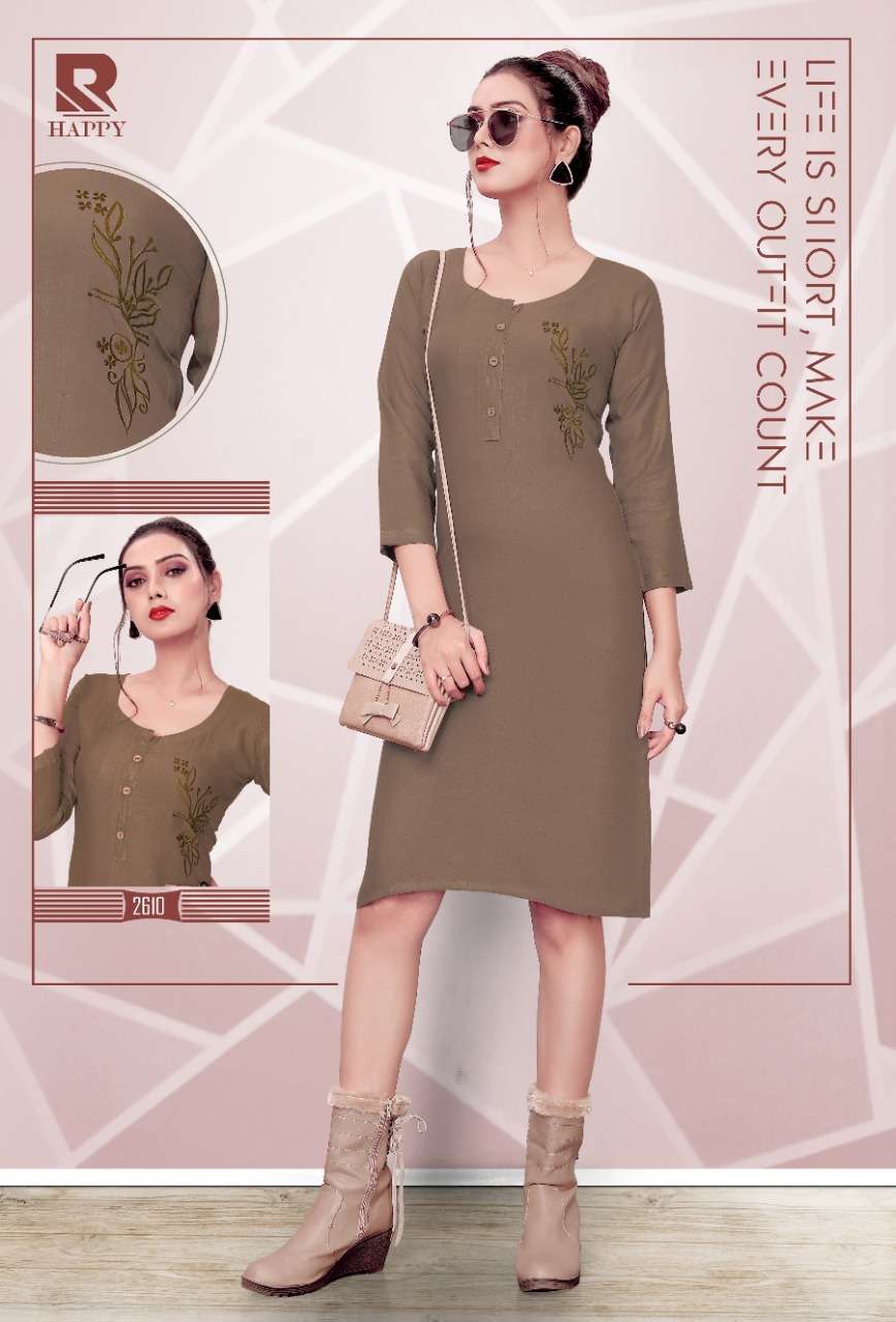 HAPPY BY RAASHI 2601 TO 2612 SERIES STYLISH FANCY BEAUTIFUL COLORFUL CASUAL WEAR & ETHNIC WEAR RAYON SLUB EMBROIDERED KURTIS AT WHOLESALE PRICE