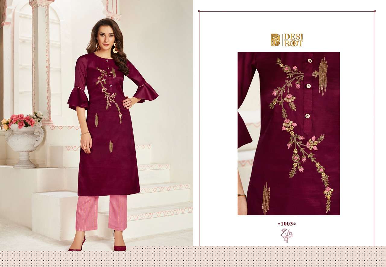 GALMOUR BY DESI ROOT 1001 TO 1008 SERIES STYLISH FANCY BEAUTIFUL COLORFUL CASUAL WEAR & ETHNIC WEAR MUSLIN / SILK/ LINEN EMBROIDERED KURTIS AT WHOLESALE PRICE