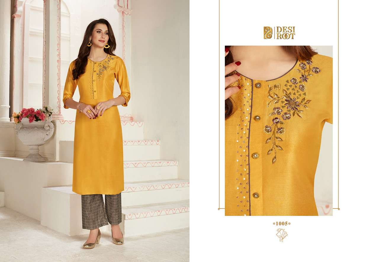 GALMOUR BY DESI ROOT 1001 TO 1008 SERIES STYLISH FANCY BEAUTIFUL COLORFUL CASUAL WEAR & ETHNIC WEAR MUSLIN / SILK/ LINEN EMBROIDERED KURTIS AT WHOLESALE PRICE