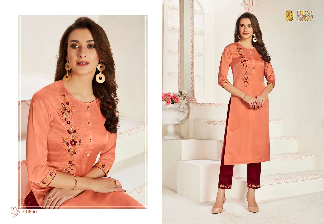 GALMOUR BY DESI ROOT 1001 TO 1008 SERIES STYLISH FANCY BEAUTIFUL COLORFUL CASUAL WEAR & ETHNIC WEAR MUSLIN / SILK/ LINEN EMBROIDERED KURTIS AT WHOLESALE PRICE