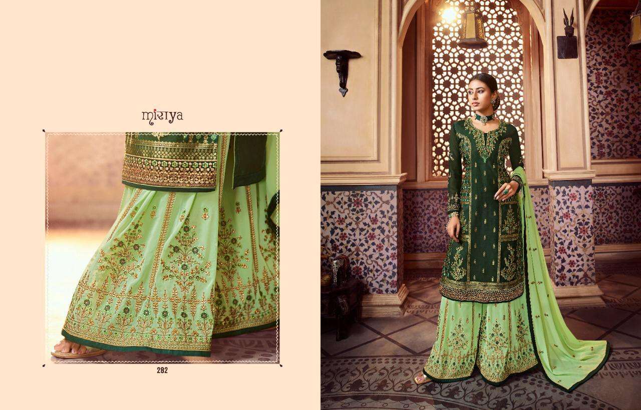 MIRAYA VOL-11 BY AARAV TRENDZ 282 to 286 SERIES DESIGNER SHARARA SUITS COLLECTION BEAUTIFUL STYLISH COLORFUL FANCY PARTY WEAR & OCCASIONAL WEAR MEENAKARI JACQUARD WITH WORK & HANDWORK DRESSES AT WHOLESALE PRICE