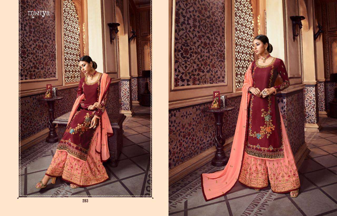 MIRAYA VOL-11 BY AARAV TRENDZ 282 to 286 SERIES DESIGNER SHARARA SUITS COLLECTION BEAUTIFUL STYLISH COLORFUL FANCY PARTY WEAR & OCCASIONAL WEAR MEENAKARI JACQUARD WITH WORK & HANDWORK DRESSES AT WHOLESALE PRICE