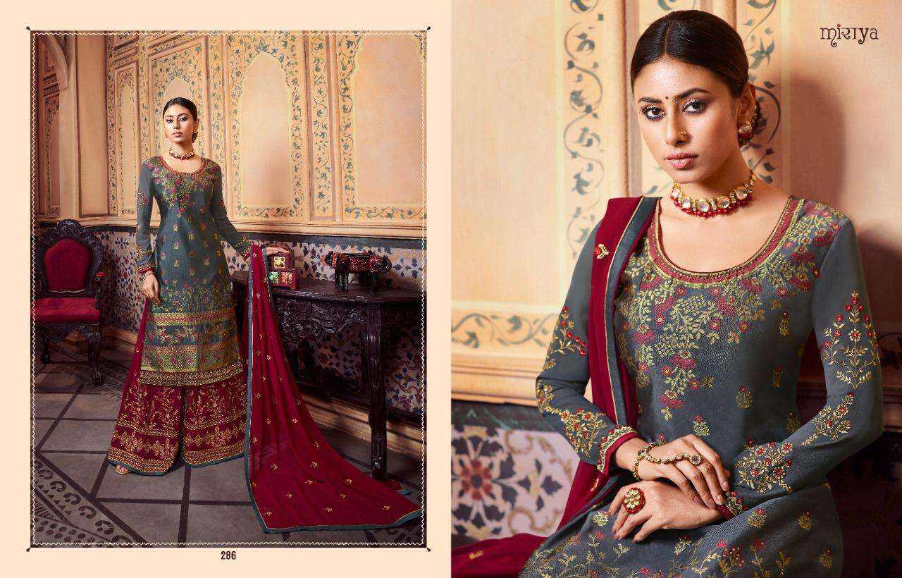 MIRAYA VOL-11 BY AARAV TRENDZ 282 to 286 SERIES DESIGNER SHARARA SUITS COLLECTION BEAUTIFUL STYLISH COLORFUL FANCY PARTY WEAR & OCCASIONAL WEAR MEENAKARI JACQUARD WITH WORK & HANDWORK DRESSES AT WHOLESALE PRICE