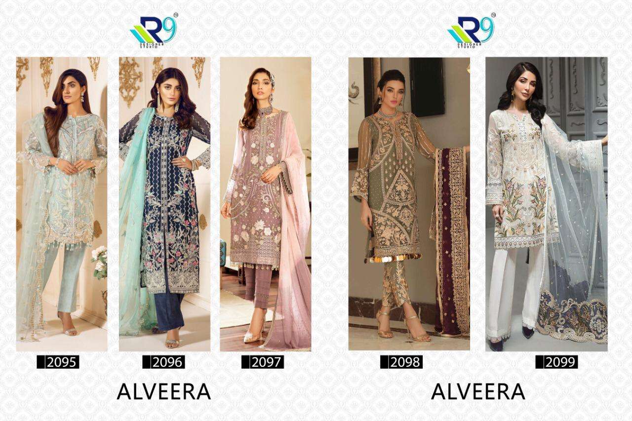ALVEERA BY R9 2095 TO 2099 SERIES BEAUTIFUL PAKISTANI SUITS COLORFUL STYLISH FANCY CASUAL WEAR & ETHNIC WEAR NET WITH EMBROIDERY DRESSES AT WHOLESALE PRICE