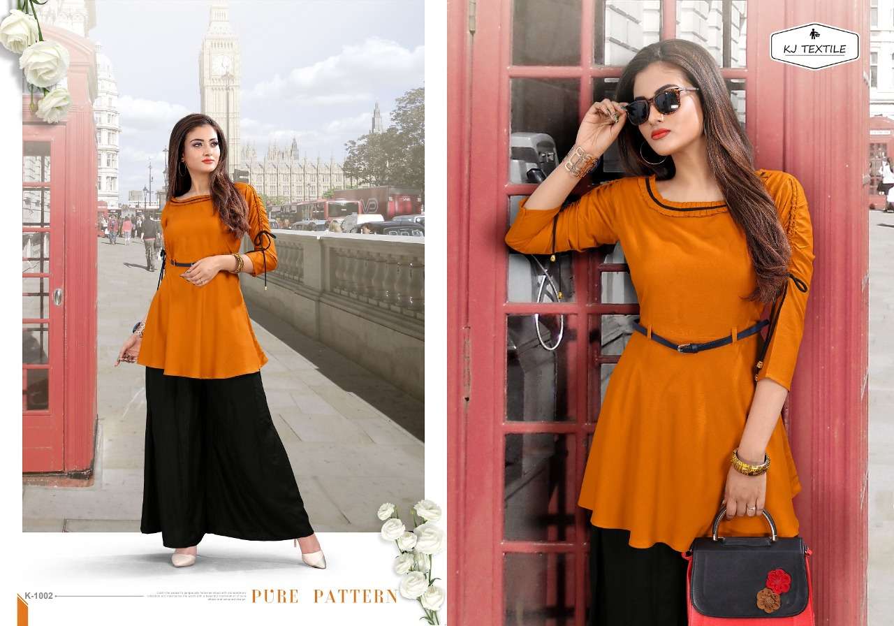 LONDON LOVE BY KJ COTTON 1001 TO 1008 SERIES DESIGNER BEAUTIFUL STYLISH FANCY COLORFUL PARTY WEAR & OCCASIONAL WEAR GEORGETTE/RAYON/COTTON PRINTED KURTIS WITH BOTTOM AT WHOLESALE PRICE