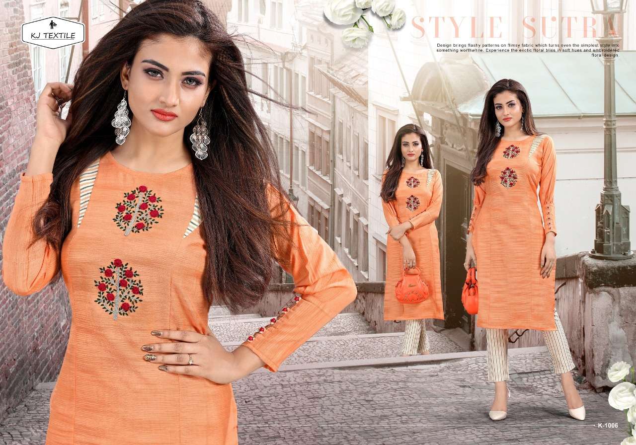 LONDON LOVE BY KJ COTTON 1001 TO 1008 SERIES DESIGNER BEAUTIFUL STYLISH FANCY COLORFUL PARTY WEAR & OCCASIONAL WEAR GEORGETTE/RAYON/COTTON PRINTED KURTIS WITH BOTTOM AT WHOLESALE PRICE