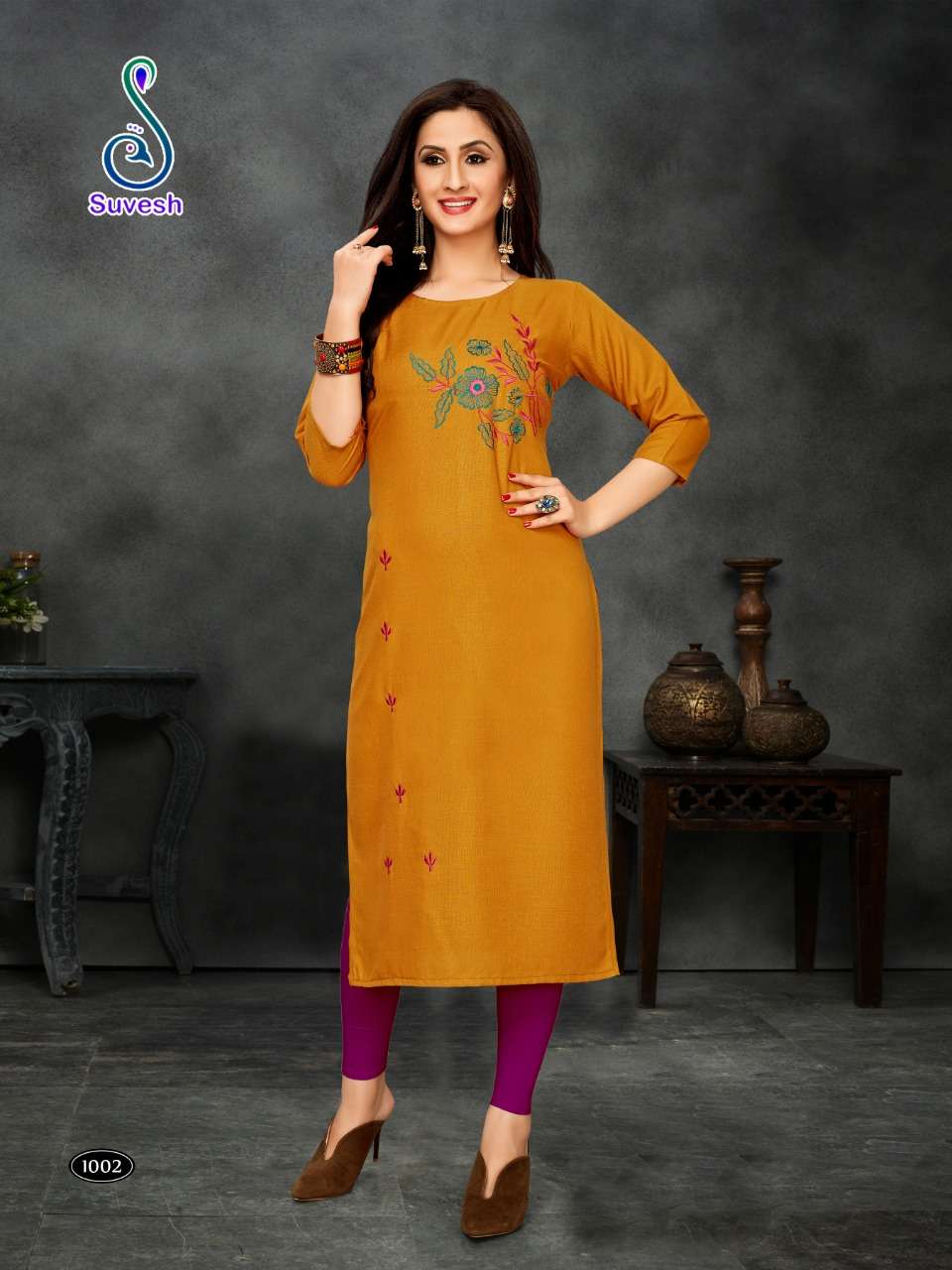 S10 BY SUVESH 1001 TO 1010 SERIES BEAUTIFUL COLORFUL STYLISH FANCY CASUAL WEAR & ETHNIC WEAR & READY TO WEAR COTTON SLUB WITH EMBROIDERY KURTIS AT WHOLESALE PRICE