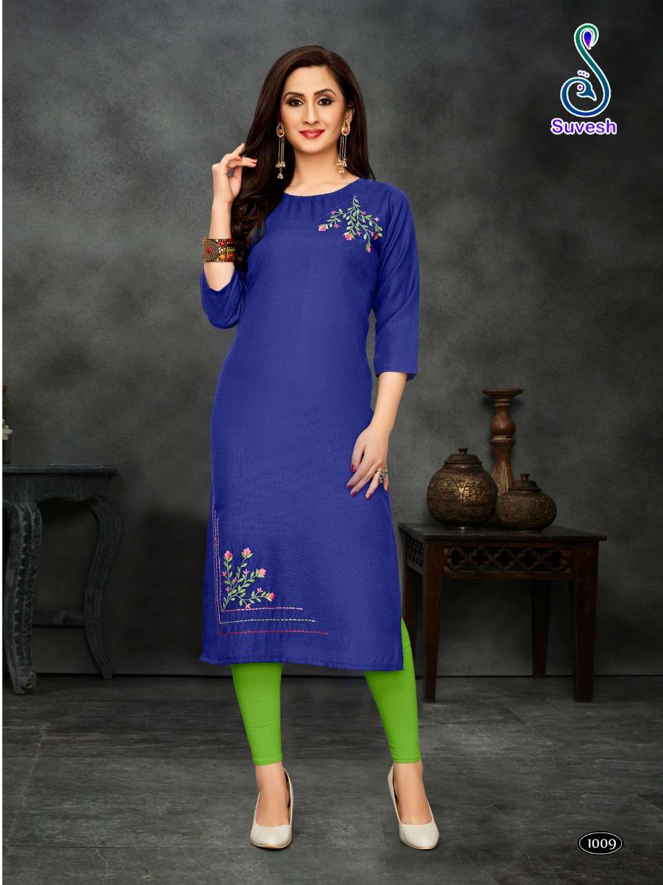 S10 BY SUVESH 1001 TO 1010 SERIES BEAUTIFUL COLORFUL STYLISH FANCY CASUAL WEAR & ETHNIC WEAR & READY TO WEAR COTTON SLUB WITH EMBROIDERY KURTIS AT WHOLESALE PRICE