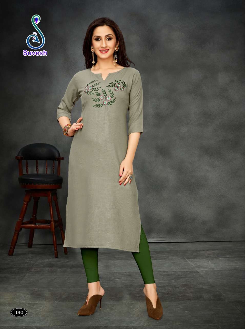 S10 BY SUVESH 1001 TO 1010 SERIES BEAUTIFUL COLORFUL STYLISH FANCY CASUAL WEAR & ETHNIC WEAR & READY TO WEAR COTTON SLUB WITH EMBROIDERY KURTIS AT WHOLESALE PRICE