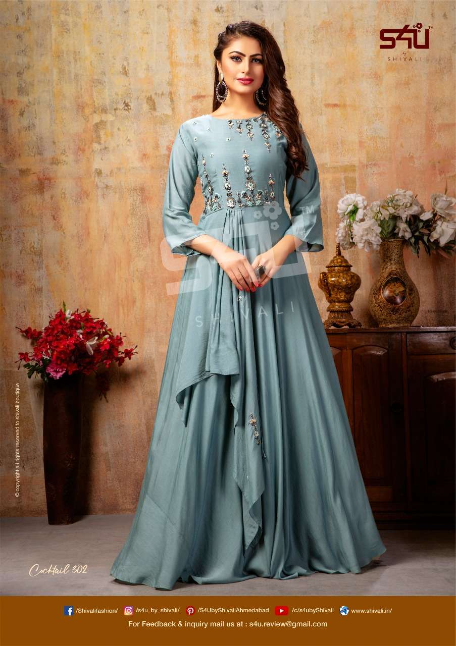 COCKTAIL VOL-3 BY S4U FASHION 301 TO 307 SERIES DESIGNER WEAR COLLECTION BEAUTIFUL STYLISH FANCY COLORFUL PARTY WEAR & OCCASIONAL WEAR FANCY FABRIC WITH EMBROIDERY GOWNS AT WHOLESALE PRICE