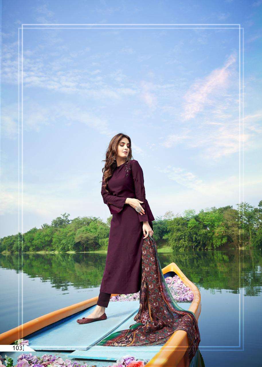 ZOYA VOL-3 BY VIVILS PRINT 101 TO 105 SERIES BEAUTIFUL COLORFUL STYLISH FANCY CASUAL WEAR & ETHNIC WEAR & READY TO WEAR PURE VISCOSE MUSLIN COTTON LINING KURTIS AT WHOLESALE PRICE