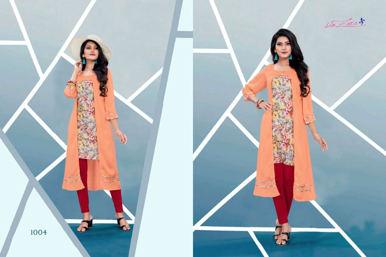 GLORY BY SIN ZARA 1001 TO 1009 SERIES BEAUTIFUL COLORFUL STYLISH FANCY CASUAL WEAR & ETHNIC WEAR & READY TO WEAR SATIN DIGITAL PRINTED KURTIS AT WHOLESALE PRICE