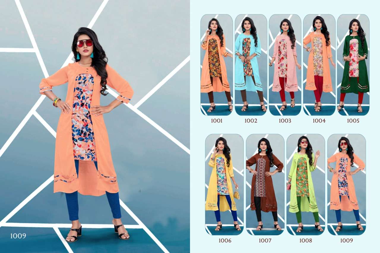 GLORY BY SIN ZARA 1001 TO 1009 SERIES BEAUTIFUL COLORFUL STYLISH FANCY CASUAL WEAR & ETHNIC WEAR & READY TO WEAR SATIN DIGITAL PRINTED KURTIS AT WHOLESALE PRICE