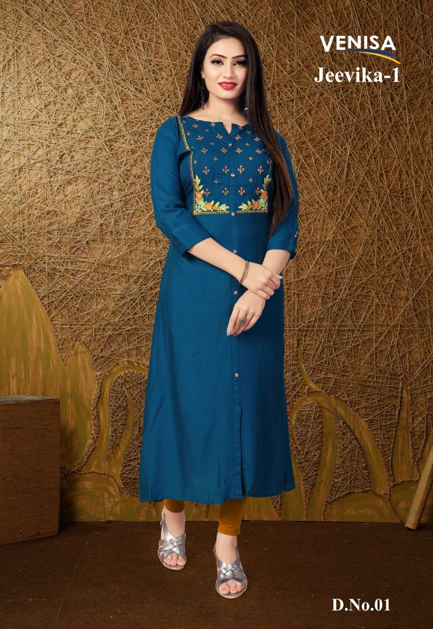 JEEVIKA BY VENISA 01 TO 04 SERIES BEAUTIFUL COLORFUL STYLISH FANCY CASUAL WEAR & ETHNIC WEAR & READY TO WEAR HEAVY RAYON KURTIS AT WHOLESALE PRICE
