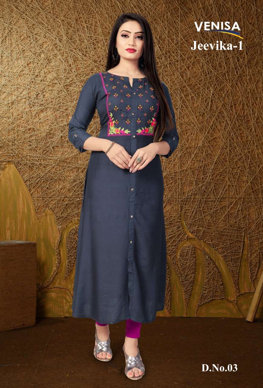 JEEVIKA BY VENISA 01 TO 04 SERIES BEAUTIFUL COLORFUL STYLISH FANCY CASUAL WEAR & ETHNIC WEAR & READY TO WEAR HEAVY RAYON KURTIS AT WHOLESALE PRICE