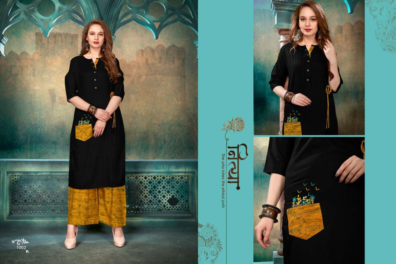 SAHELI BY VRUNDA TEX 1001 TO 1006 SERIES BEAUTIFUL COLORFUL STYLISH FANCY CASUAL WEAR & ETHNIC WEAR & READY TO WEAR HEAVY RAYON 14 KG KURTIS AT WHOLESALE PRICE