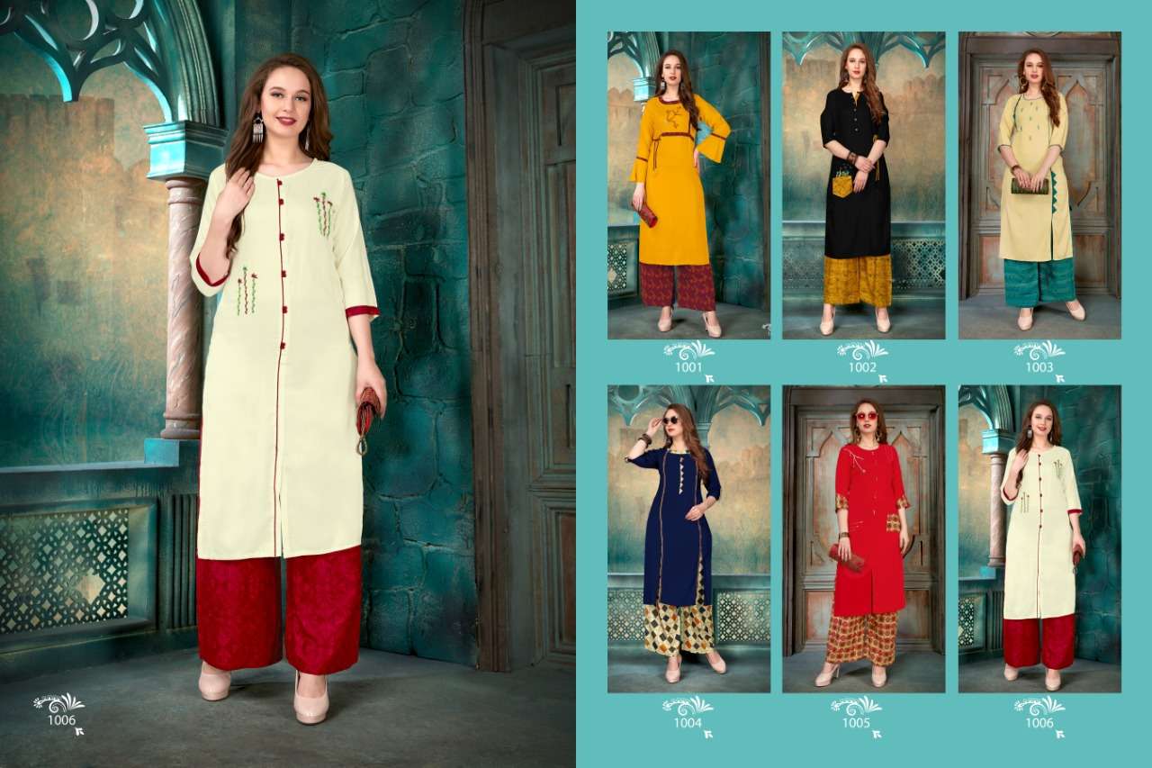 SAHELI BY VRUNDA TEX 1001 TO 1006 SERIES BEAUTIFUL COLORFUL STYLISH FANCY CASUAL WEAR & ETHNIC WEAR & READY TO WEAR HEAVY RAYON 14 KG KURTIS AT WHOLESALE PRICE