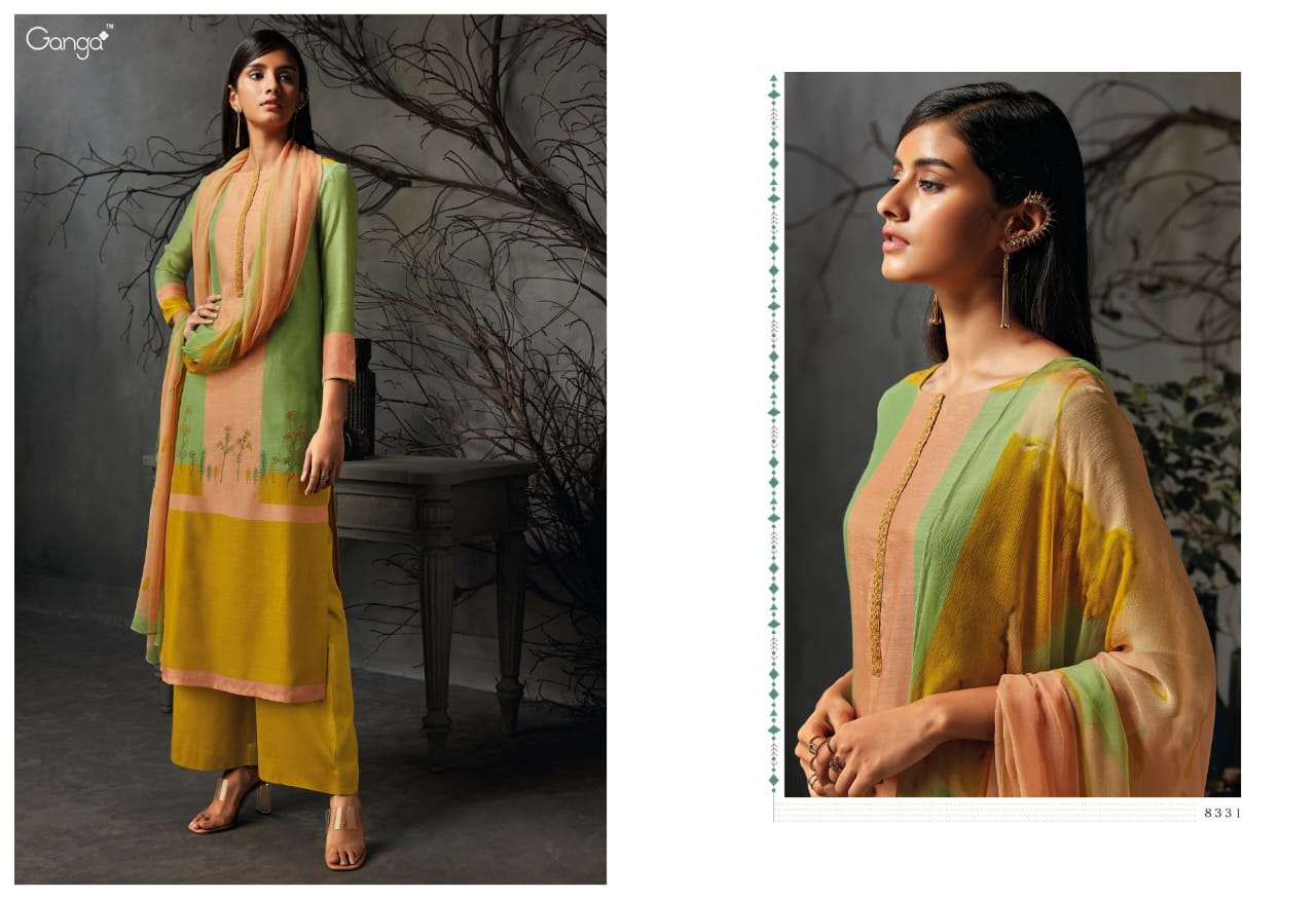 AVISA BY GANGA FASHION 8331 TO 8339 SERIES BEAUTIFUL STYLISH FANCY COLORFUL CASUAL WEAR & ETHNIC WEAR PURE BEMBERG COTTON SILK PRINTED DRESSES AT WHOLESALE PRICE