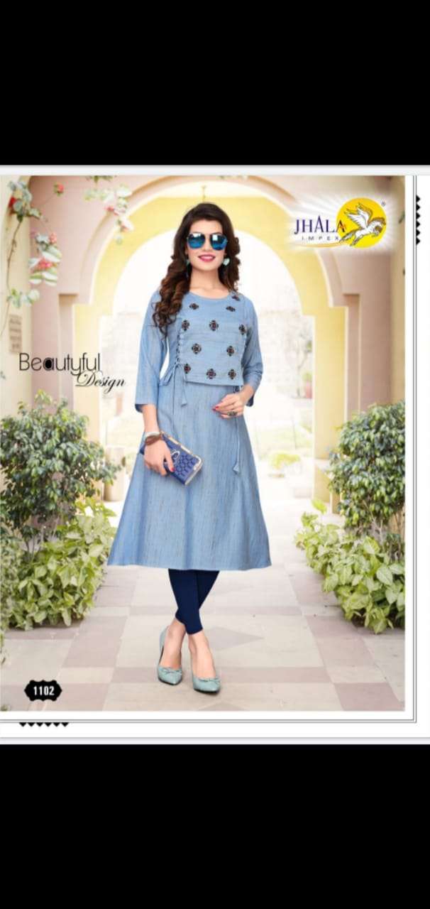 IMPEX BY JHALA 1100 TO 1106 SERIES BEAUTIFUL COLORFUL STYLISH FANCY CASUAL WEAR & ETHNIC WEAR & READY TO WEAR 14 KG VISCOSE RAYON KURTIS AT WHOLESALE PRICE