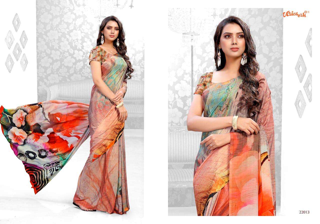 MAYRAA CRAPE VOL-12 BY VAISHALI FASHION 22001 TO 22017 SERIES INDIAN TRADITIONAL WEAR COLLECTION BEAUTIFUL STYLISH FANCY COLORFUL PARTY WEAR & OCCASIONAL WEAR DIGITAL CRAPE PRINTED SAREES AT WHOLESALE PRICE
