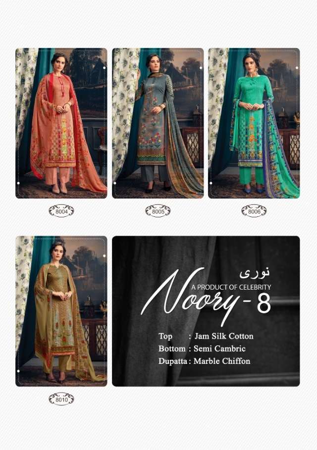 NOORY VOL-8 BY VIJAYA FASHION 8001 TO 8010 SERIES BEAUTIFUL STYLISH FANCY COLORFUL CASUAL WEAR & ETHNIC WEAR JAM SILK COTTON DRESSES AT WHOLESALE PRICE