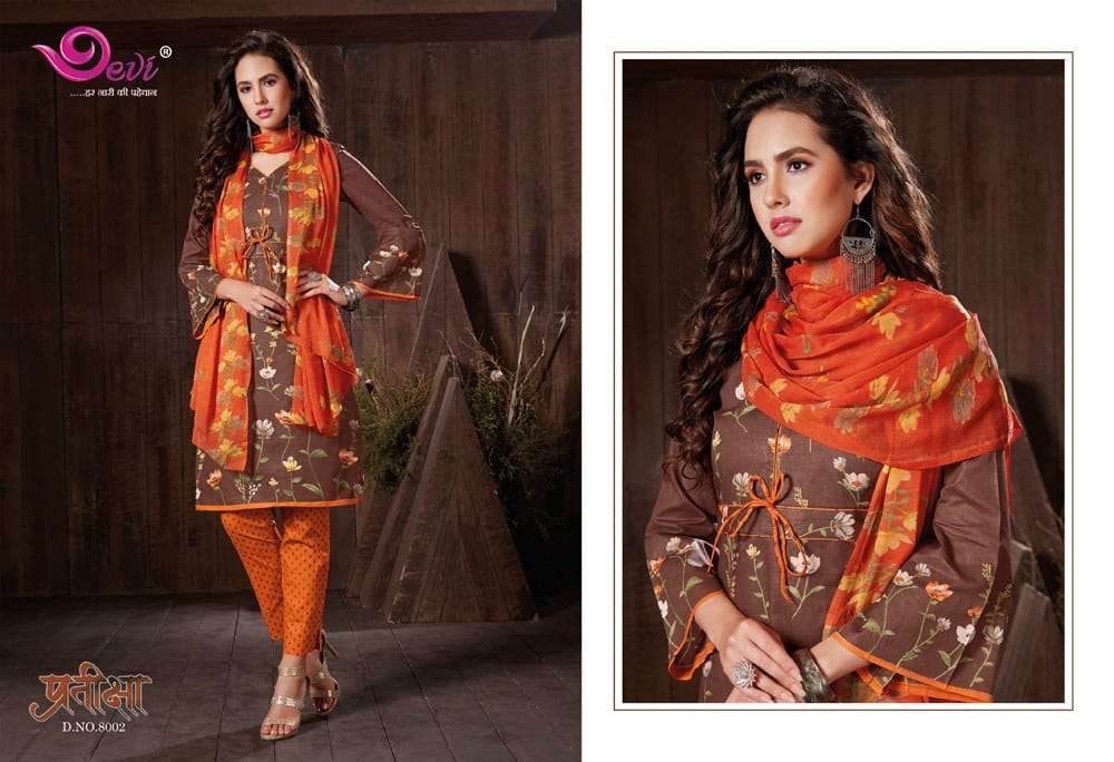 PRATIKSHA VOL-8 BY DEVI 8001 TO 8012 SERIES BEAUTIFUL SUITS STYLISH FANCY COLORFUL CASUAL WEAR & ETHNIC WEAR COTTON PRINTED DRESSES AT WHOLESALE PRICE