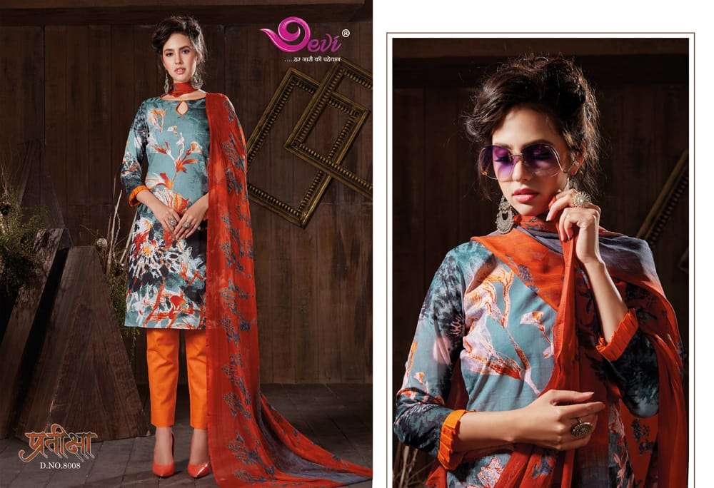 PRATIKSHA VOL-8 BY DEVI 8001 TO 8012 SERIES BEAUTIFUL SUITS STYLISH FANCY COLORFUL CASUAL WEAR & ETHNIC WEAR COTTON PRINTED DRESSES AT WHOLESALE PRICE
