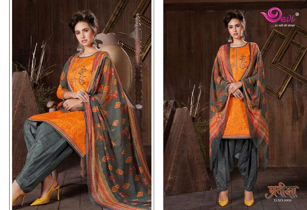 PRATIKSHA VOL-8 BY DEVI 8001 TO 8012 SERIES BEAUTIFUL SUITS STYLISH FANCY COLORFUL CASUAL WEAR & ETHNIC WEAR COTTON PRINTED DRESSES AT WHOLESALE PRICE