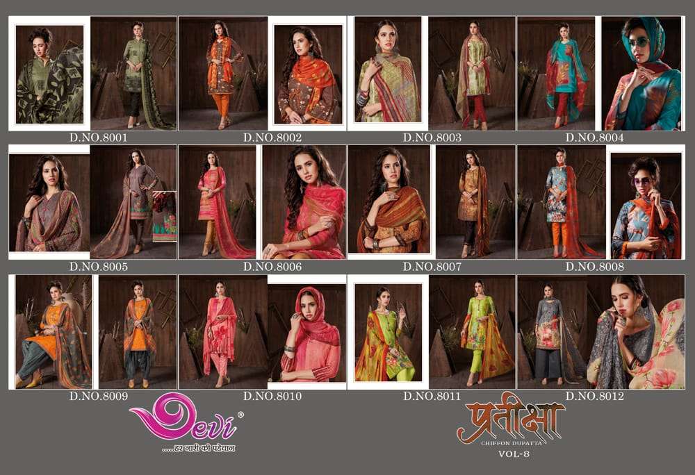 PRATIKSHA VOL-8 BY DEVI 8001 TO 8012 SERIES BEAUTIFUL SUITS STYLISH FANCY COLORFUL CASUAL WEAR & ETHNIC WEAR COTTON PRINTED DRESSES AT WHOLESALE PRICE