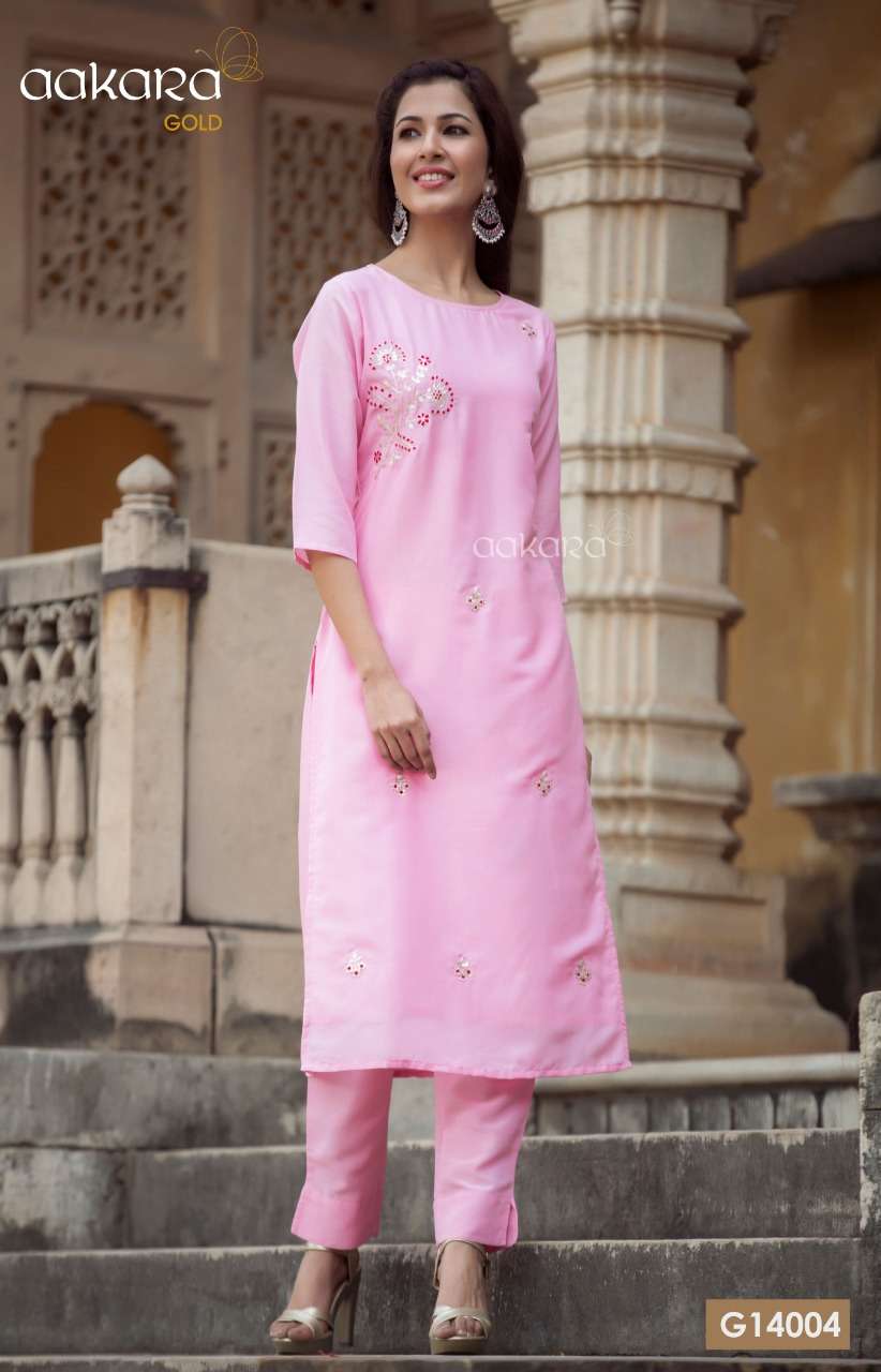 AAKARA GOLD VOL-14 BY AAKARA 14001 TO 14005 SERIES STYLISH FANCY BEAUTIFUL COLORFUL CASUAL WEAR & ETHNIC WEAR MUSLIN WITH COTTON LINING KURTIS AT WHOLESALE PRICE