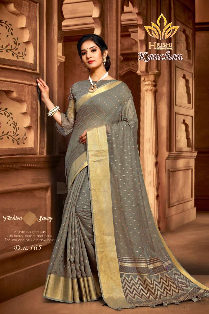 KANCHAN BY HRISHI INTERNATIONAL 156 TO 167 SERIES INDIAN TRADITIONAL WEAR COLLECTION BEAUTIFUL STYLISH FANCY COLORFUL PARTY WEAR & OCCASIONAL WEAR COTTON ZARI PATTA PRINTED SAREES AT WHOLESALE PRICE