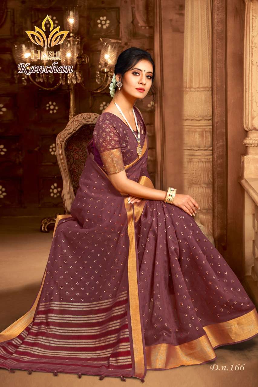 KANCHAN BY HRISHI INTERNATIONAL 156 TO 167 SERIES INDIAN TRADITIONAL WEAR COLLECTION BEAUTIFUL STYLISH FANCY COLORFUL PARTY WEAR & OCCASIONAL WEAR COTTON ZARI PATTA PRINTED SAREES AT WHOLESALE PRICE