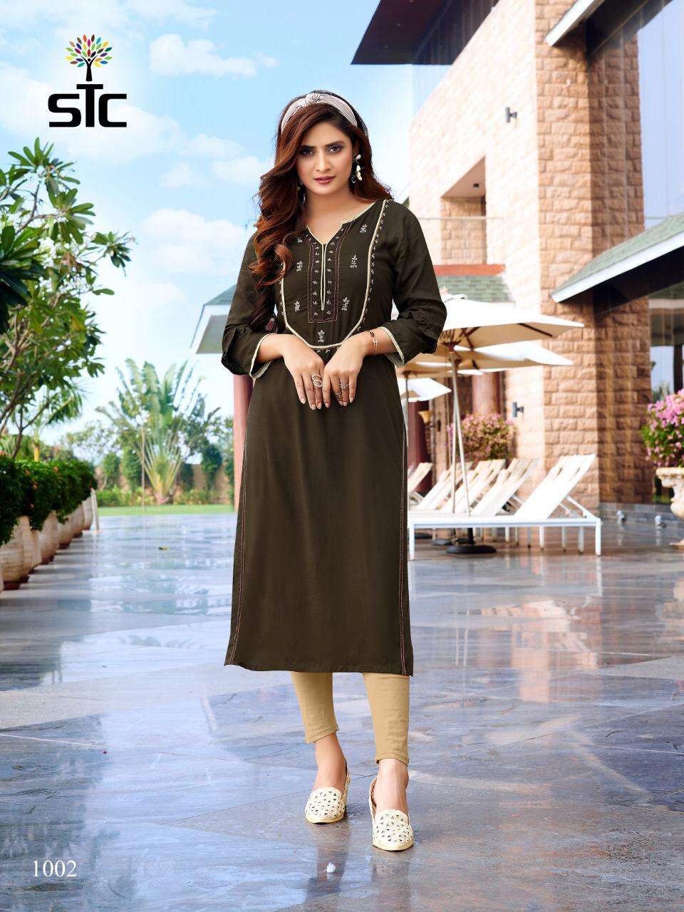AARVI VOL-1 BY STC 1001 TO 1006 SERIES BEAUTIFUL STYLISH COLORFUL FANCY PARTY WEAR & ETHNIC WEAR & READY TO WEAR RAYON PREMIUM KURTIS AT WHOLESALE PRICE