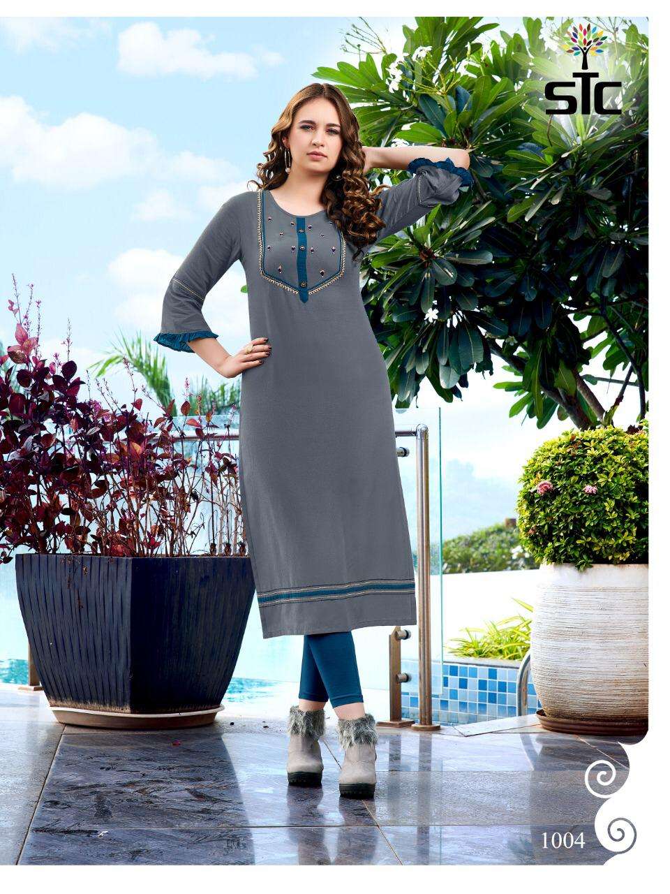 AARVI VOL-1 BY STC 1001 TO 1006 SERIES BEAUTIFUL STYLISH COLORFUL FANCY PARTY WEAR & ETHNIC WEAR & READY TO WEAR RAYON PREMIUM KURTIS AT WHOLESALE PRICE