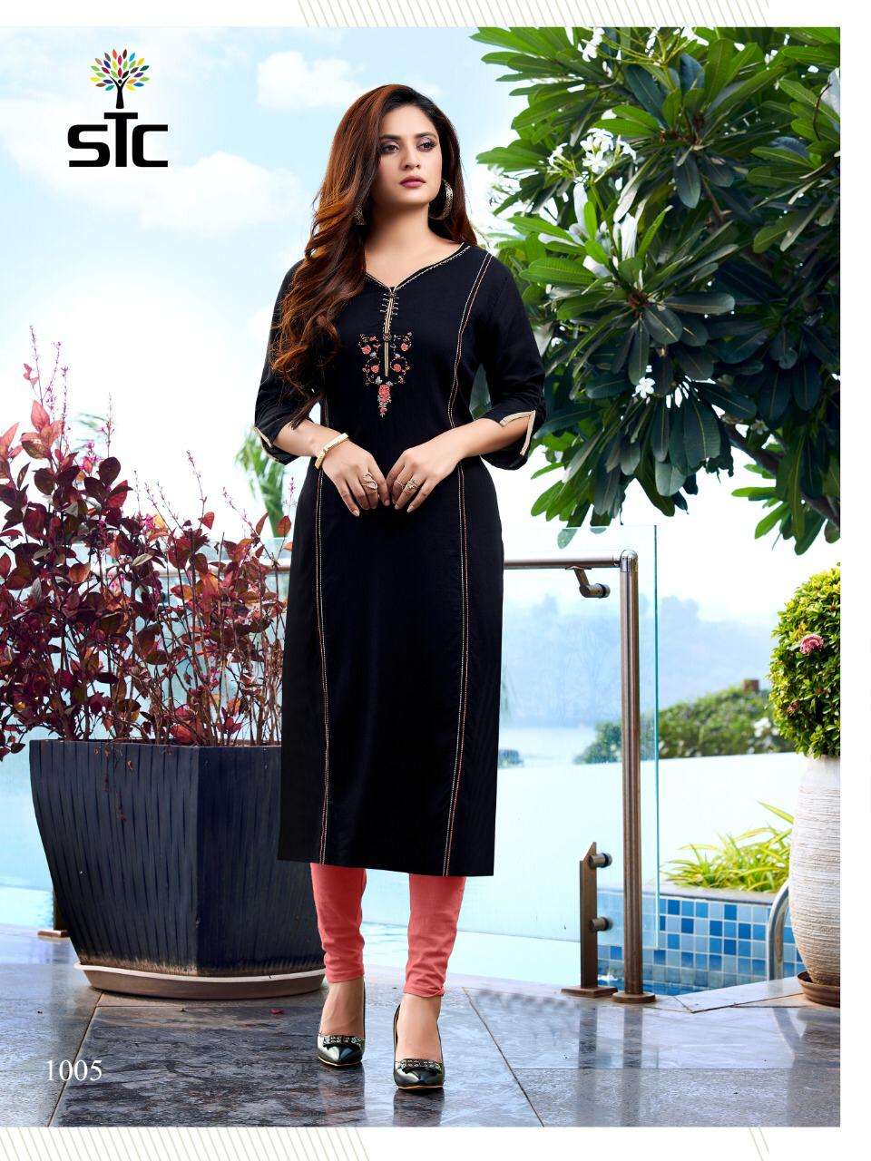 AARVI VOL-1 BY STC 1001 TO 1006 SERIES BEAUTIFUL STYLISH COLORFUL FANCY PARTY WEAR & ETHNIC WEAR & READY TO WEAR RAYON PREMIUM KURTIS AT WHOLESALE PRICE