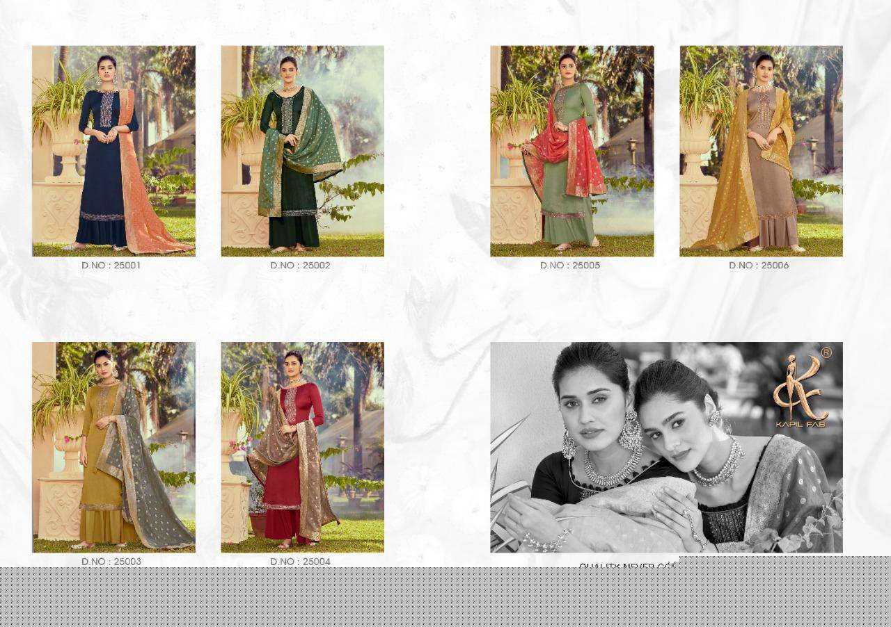 ITALIAN BY KAPIL FAB 25001 TO 25006 SERIES BEAUTIFUL STYLISH SHARARA SUITS FANCY COLORFUL CASUAL WEAR & ETHNIC WEAR & READY TO WEAR MINI SILK WITH SELF EMBROIDERY DRESSES AT WHOLESALE PRICE