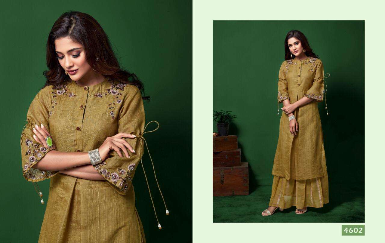 FIRDAUS BY NITARA 4601 TO 4605 SERIES STYLISH FANCY BEAUTIFUL COLORFUL CASUAL WEAR & ETHNIC WEAR VARIETY OF EXCLUSIVE FABRIC KURTIS WITH BOTTOM AT WHOLESALE PRICE