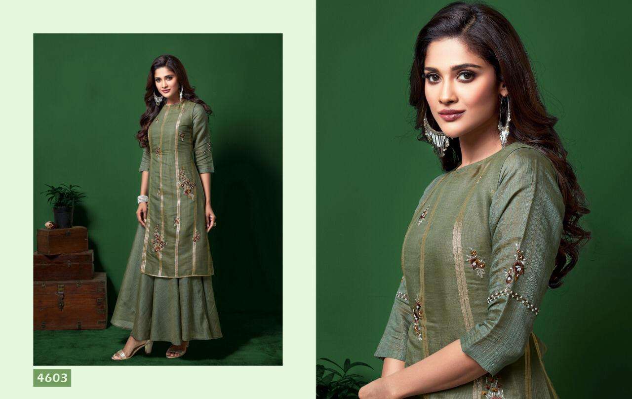 FIRDAUS BY NITARA 4601 TO 4605 SERIES STYLISH FANCY BEAUTIFUL COLORFUL CASUAL WEAR & ETHNIC WEAR VARIETY OF EXCLUSIVE FABRIC KURTIS WITH BOTTOM AT WHOLESALE PRICE
