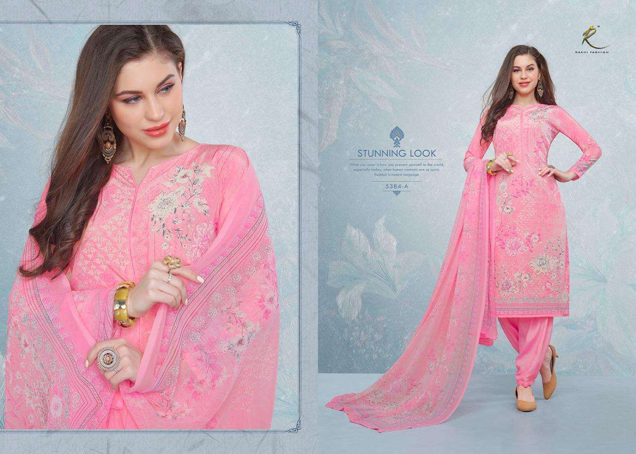 CANDY LONG SUIT 5384 SERIES BY RAKHI FASHION 5384-A TO 5387-B SERIES BEAUTIFUL STYLISH FANCY COLORFUL CASUAL WEAR & ETHNIC WEAR CREPE PRINTED DRESSES AT WHOLESALE PRICE