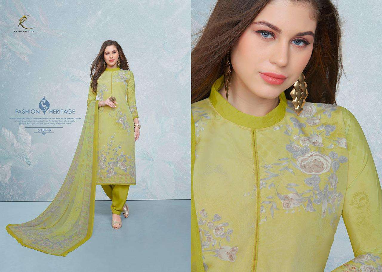 CANDY LONG SUIT 5384 SERIES BY RAKHI FASHION 5384-A TO 5387-B SERIES BEAUTIFUL STYLISH FANCY COLORFUL CASUAL WEAR & ETHNIC WEAR CREPE PRINTED DRESSES AT WHOLESALE PRICE