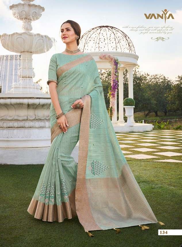 VISTARA VOL-1 BY VANYA 121 TO 139 SERIES INDIAN TRADITIONAL WEAR COLLECTION BEAUTIFUL STYLISH FANCY COLORFUL PARTY WEAR & OCCASIONAL WEAR FANCY SAREES AT WHOLESALE PRICE