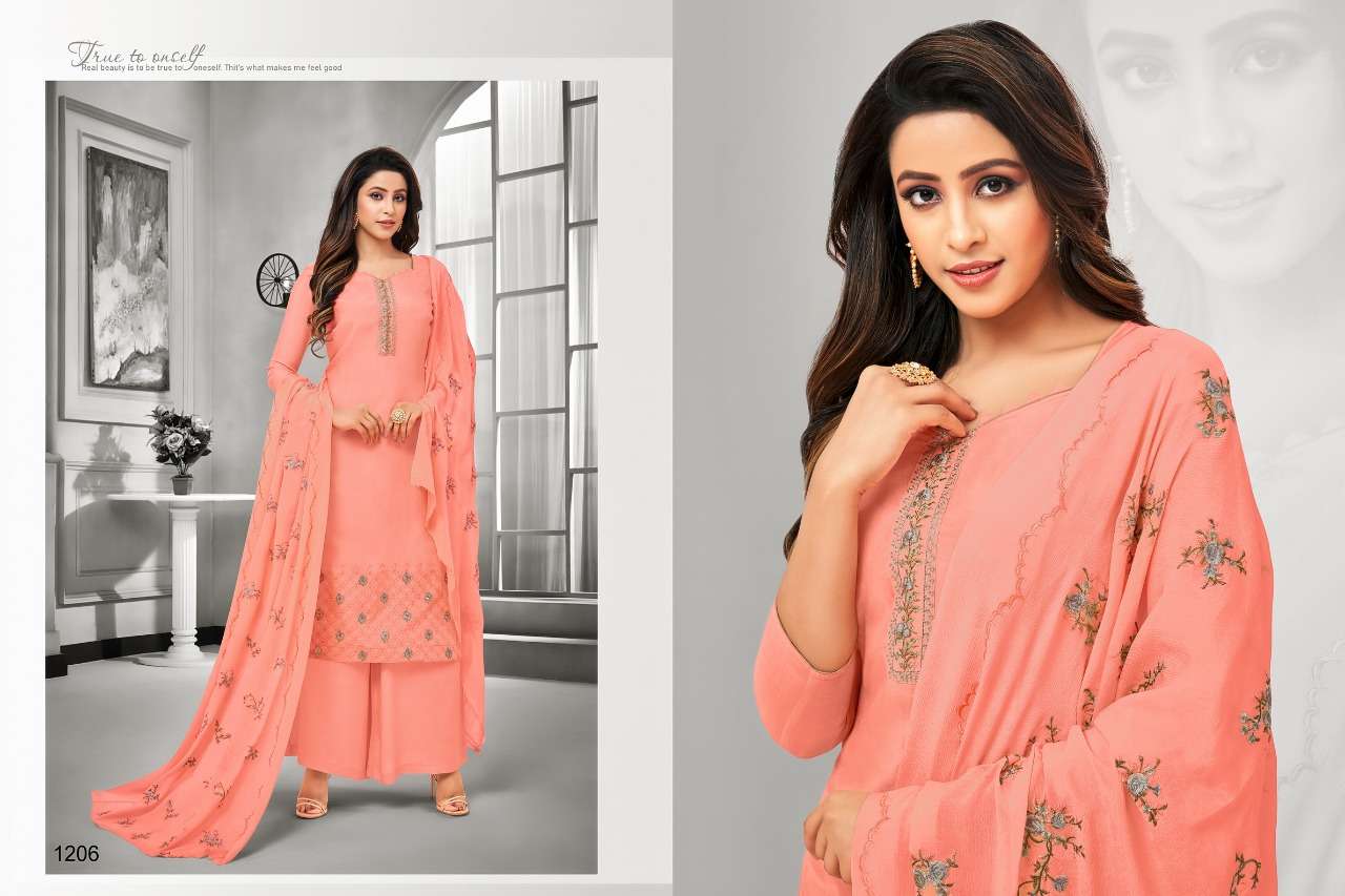 FILHALL BY SAMAIRA FASHION 1206 TO 1212 SERIES DESIGNER SUITS BEAUTIFUL STYLISH FANCY COLORFUL PARTY WEAR & OCCASIONAL WEAR PURE MUSLIN SILK WITH EMBROIDERED DRESSES AT WHOLESALE PRICE