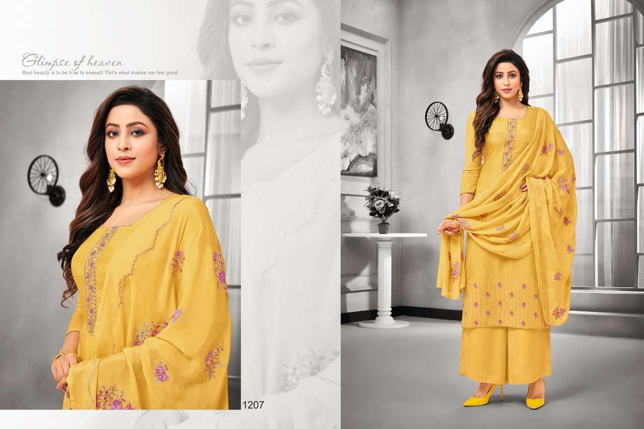FILHALL BY SAMAIRA FASHION 1206 TO 1212 SERIES DESIGNER SUITS BEAUTIFUL STYLISH FANCY COLORFUL PARTY WEAR & OCCASIONAL WEAR PURE MUSLIN SILK WITH EMBROIDERED DRESSES AT WHOLESALE PRICE