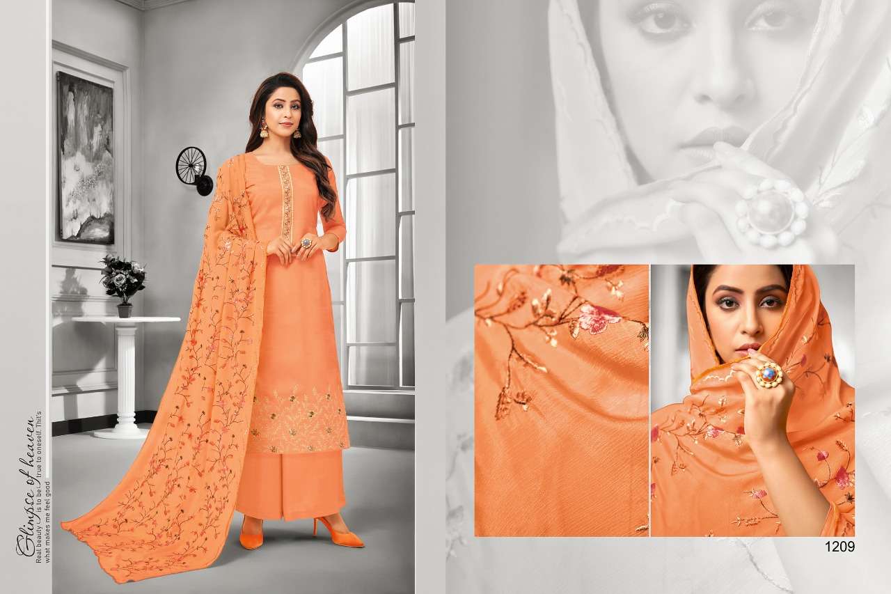 FILHALL BY SAMAIRA FASHION 1206 TO 1212 SERIES DESIGNER SUITS BEAUTIFUL STYLISH FANCY COLORFUL PARTY WEAR & OCCASIONAL WEAR PURE MUSLIN SILK WITH EMBROIDERED DRESSES AT WHOLESALE PRICE